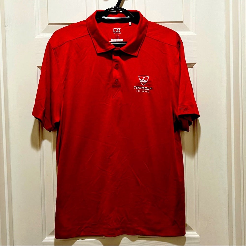Topgolf Las Vegas Cutter & Buck Mens Polo heather red Medium new without tags